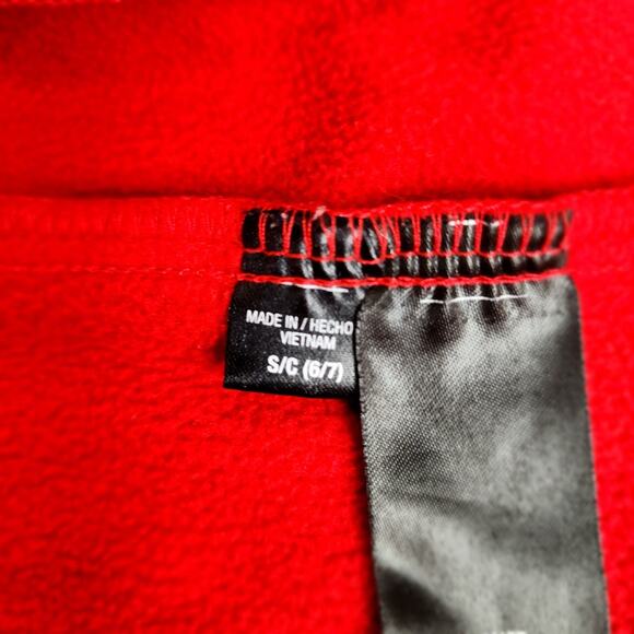 Solid Red Zip Up Fleece Jacket Pockets & Elastic Wrists Children's Size S (6-7) - Picture 6 of 6